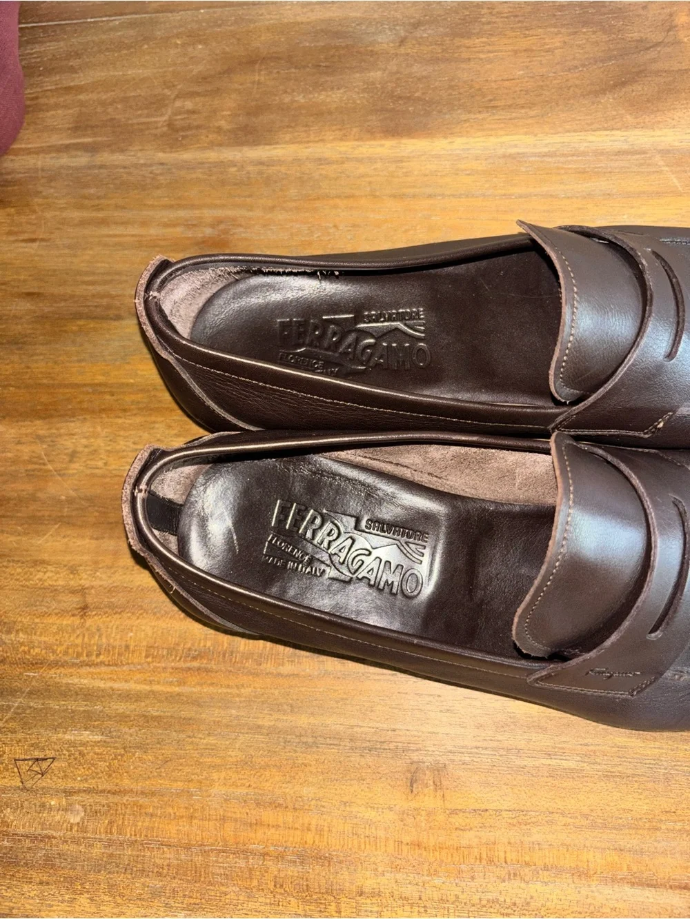 SALVATORE FERRAGAMO LC 35203 Penny Leather Loafers Dark Brown Men Sz 9